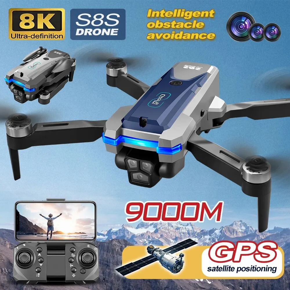Rc Helicopter Electric - 折りたたみ式リモートコントロールドローンRCS8S GPS,5g wifi,8k hdデュアルESCカメラ,オプティカルフロー,360 ° 障害物回避,ブラシレスモーター,9000m