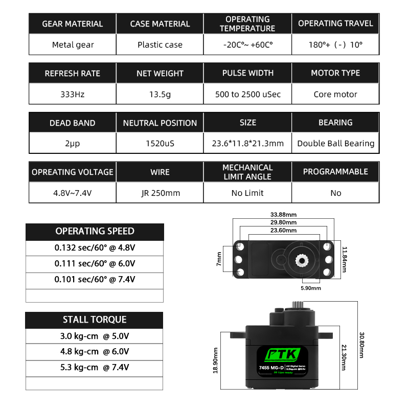 PTK 7455MG-D サーボ 12 グラムデジタルサーボ - Rc Helicopter Parts のレビューと価格
