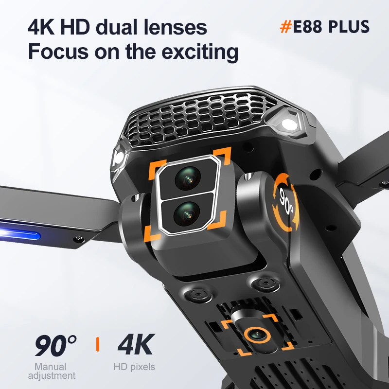 新型E88 Plusクアッドコプタードローン：90 °    - Rc Helicopter Electric のレビューと価格